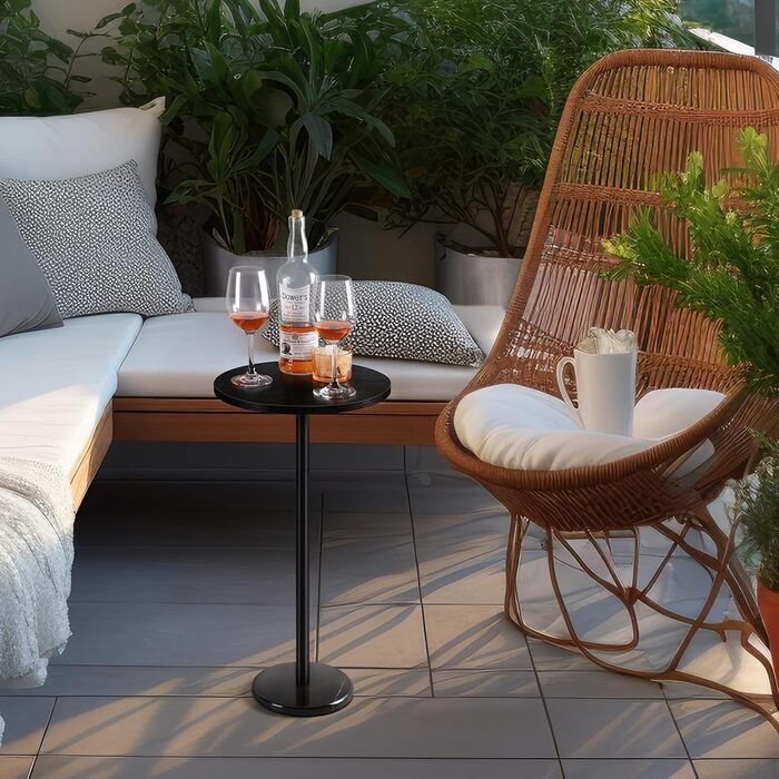 Невеликий чорний круглий журнальний столик Smusei з мармуровою основою - приставний столик для вітальні, спальні, невеликих приміщень - 32 см, чорний