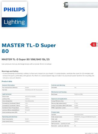 Люмінесцентна лампа TL-D 18 Watt 840 25 шт. - Philips