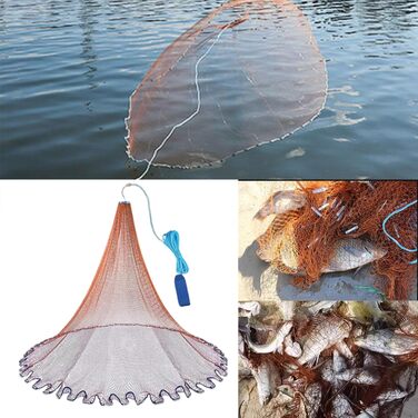 Рибальська сітка, кастова сітка для риболовлі, виготовлена з нейлону, рибальські сітки з грузилом, рибальські сітки ручного лиття, діаметри від 1,8 метра до 7,2 метра, підходять для річок та озер, діаметр 6,6 м