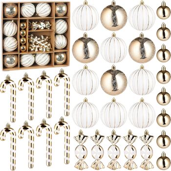 Набір різдвяних кульок BRUBAKER з 33 предметів - ялинкові прикраси з кульками, цукерками-паличками та цукерками - Сучасні ялинкові прикраси - ялинкові прикраси - прикраси для ялинок - золотисто-білий