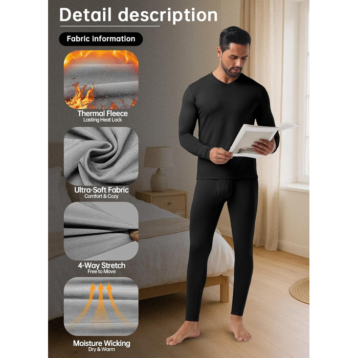 Чоловічий комплект термобілизни QIXING, на флісовій підкладці, розтягується в 4 сторони, теплий термобілизняний шар для зими, катання на лижах, футболу, чорний, XL