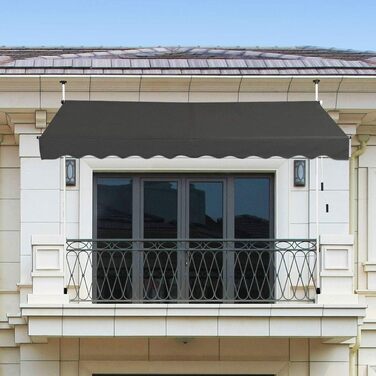 Тент COSTWAY із затискачем, ширина 300 см, балконний тент без свердління, стійкий до ультрафіолету, регульований по висоті, водовідштовхувальний, тент з ручним приводом, сонцезахисний тент, сонцезахист для балкону, сірий 300 см сірий