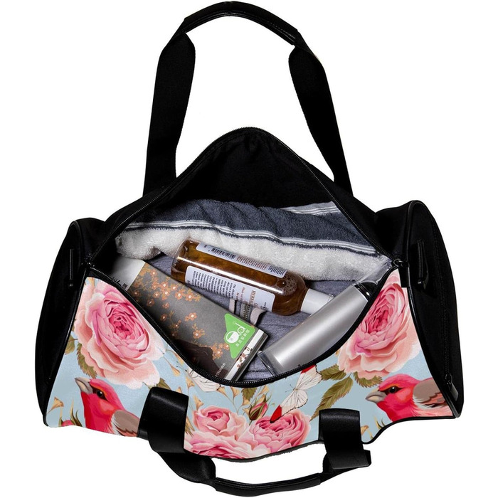 Спортивна сумка, маленька дорожня сумка, сумка для фітнесу та шопінгу (йога, тренування), з дизайном червоні троянди, птахи, метелики, сумка для активного відпочинку, ручна поклажа