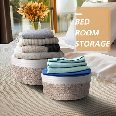 Кошики для зберігання з плетеної бавовняної мотузки Verdenu, набір з 5 шт. , кошики для зберігання з бавовняної мотузки, плетені кошики для зберігання, полиці-кошики для ванної кімнати, спальні, дитячої кімнати, вітальні (двоколірні)