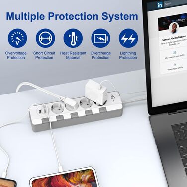 Розетка на кілька розеток із захистом від перенапруги (4000 Вт 16 А), розетка KEPLUG на кілька розеток з 3 USB, індивідуально пере