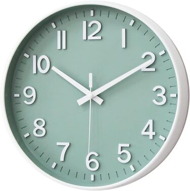 Безшумний настінний годинник Повзуча секунда з арабськими цифрами без цокання для прикраси вітальні, кухні, офісу, спальні (зелени