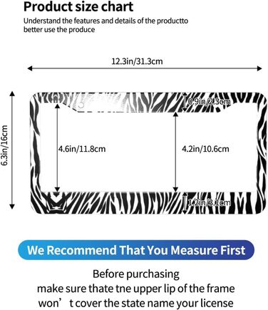 Алюмінієва рамка номерного знака, принт Zebra, універсальний аксесуар, рамка для автомобільної бирки, тримач номерного знака, 2 шт. и Zebra Pattern One Size