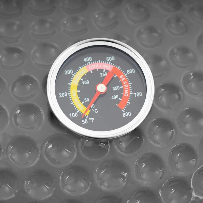 Гриль камадо Ø 52 см KURO, сірий вугільний гриль з бамбуковою полицею, термометром, дерев'яною ручкою, коліщатками керамічний грил