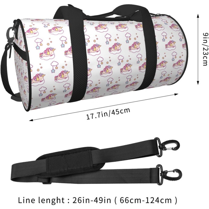 Спортивна сумка для подорожей, з дизайном Хмарка та Єдиноріг, для ночівлі, Чорна, Універсальний розмір