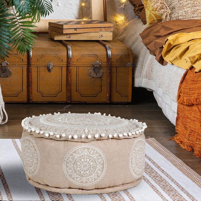 Пуф-табурет MARRAKESCH з бавовни, включаючи наповнювач, кругла підлогова подушка ø 50 см як східний декор (бежевий - білий)