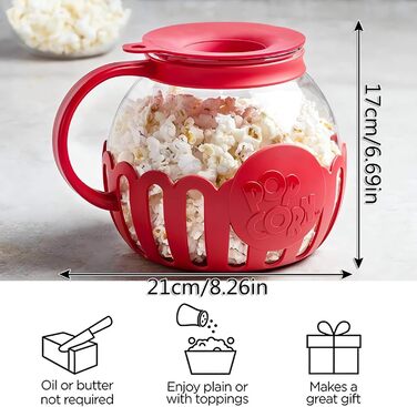 Миска для попкорну в мікрохвильовій печі, горщик для мікрохвильової печі Air Popcorn Snack, машина для приготування попкорну, скло без BPA, можна мити в посудомийній машині, кришка 3-в-1, здоровий попкорн, стійкий до високих температур