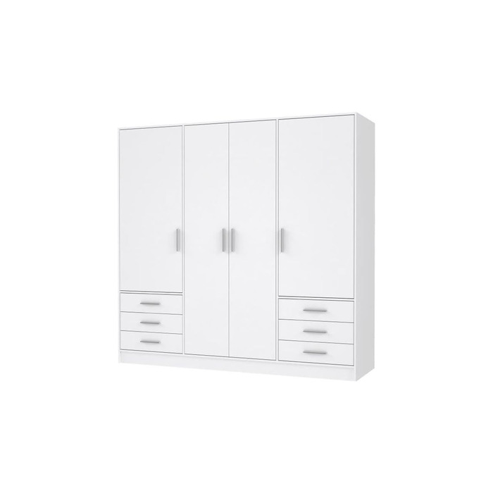 Шафа 200 210, біла шафа, шафа з орними дверима, 4 двері, з 6 шухлядами та полицями, чорно-білий колір, 206,5 см завширшки x 60 см завглибшки x 200 см заввишки. Біла 206 x 200 x 60 см, 4 двері