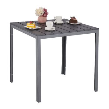 Садовий стіл Relaxdays, HBT 74 x 78 x 78 см, балконний стіл, імітація дерева, пластик, сталь, квадратний стіл для патіо, сірий
