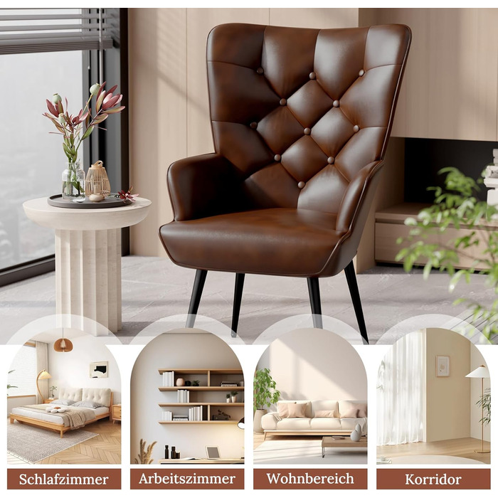 Елегантне м&39яке крісло, стілець для вітальні, стілець для туалетного столика з металевими ніжками для вітальні/спальні, вантажопідйомність до 150 кг, коричневий, комплект з
