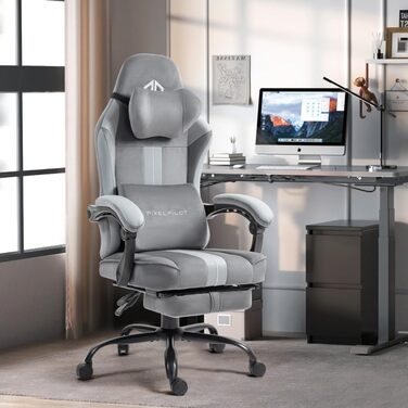 Ергономічне ігрове крісло PixelPilot Дихаюча тканина Ігрове крісло з підставкою для ніг, підголівником та поперековою опорою, ігрове ПК-крісло з широким сидінням, офісне крісло вантажопідйомністю 150 кг (Nebula I, сірий) Grey Nebula