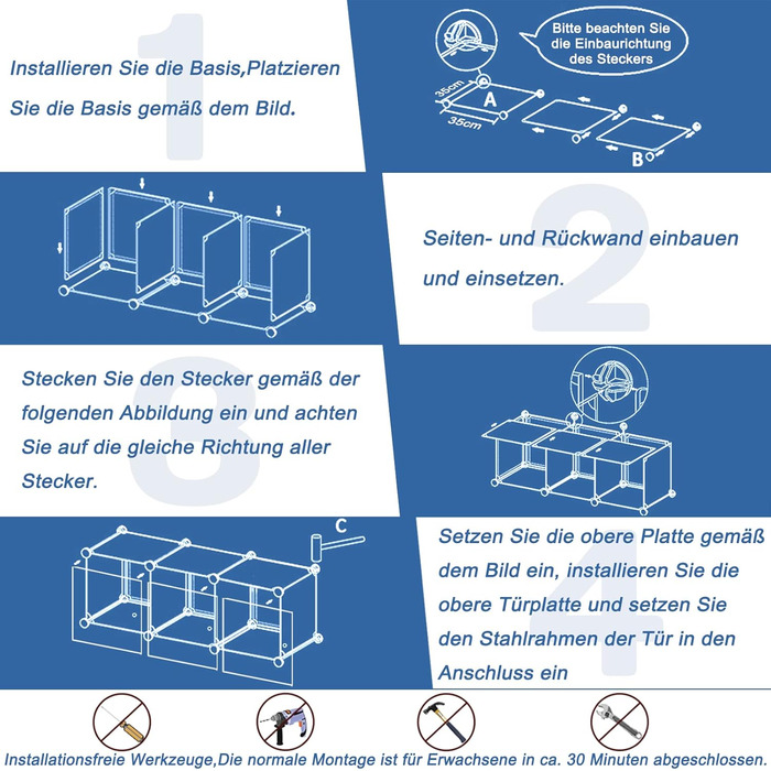 Система полиць, вставний стелаж із пластику, шафа з дверима та рейкою для одягу, шафа для спальні, комбінована шафа для одягу, книг, іграшок (20 кубиків, білий та чорний)