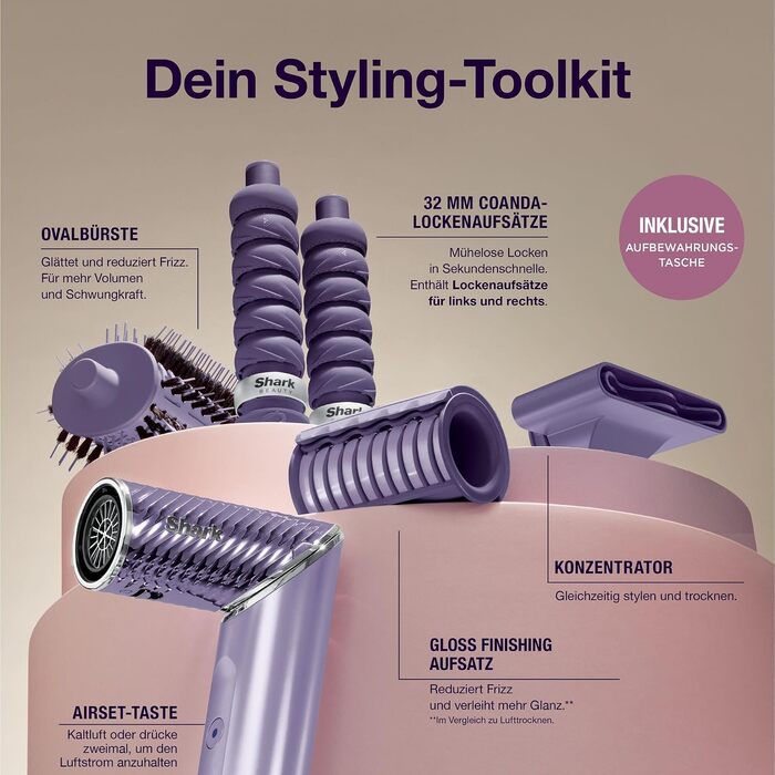 Стайлер для волосся Shark FlexStyle IonCurl сушіння, завивка, стайлінг, фіолетовий