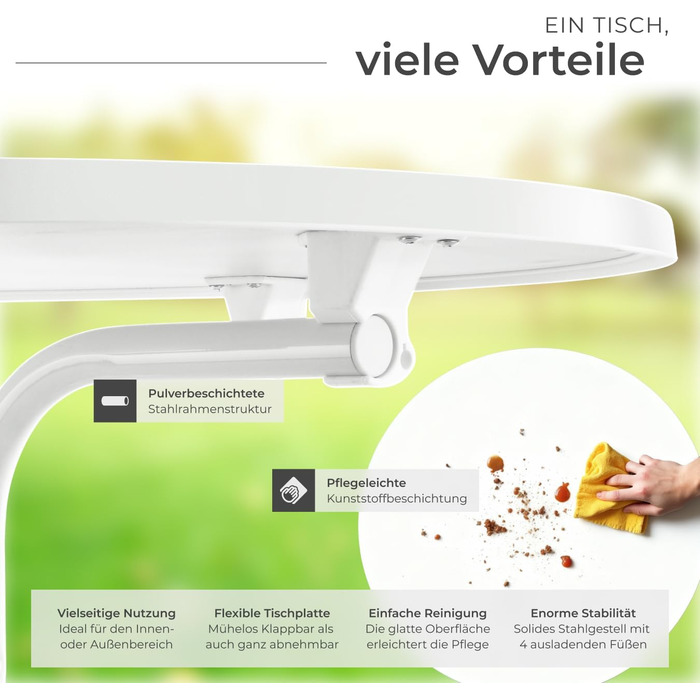 Розкладний стоячий стіл, бістро-стіл з кришкою, стіл Ø80 см, стоячий стіл зі стільницею з МДФ, розкладний садовий стіл, розкладний стіл, круглий, сталевий каркас, стабільний та міцний - білий, 1 стоячий стіл 1 стоячий стіл білий