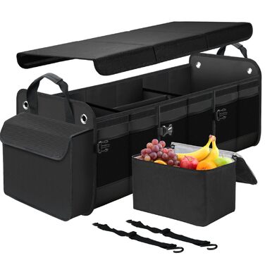 Органайзер для багажника авто, позашляховика, пікапа з від'ємною термосумкою, багатосекційний з відкидною кришкою, нековзним дном, для зберігання речей у дорозі (чорний) П