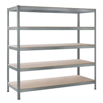 Стелаж SCHULTE Shelf World для важких умов експлуатації з 5 рівнями, 180x160x60 см (ВxШxГ), вантажопідйомність на рівень приблизно 250 кг, оцинкований, стелаж для зберігання, стелаж для підвалу, стелаж для майстерні, стелаж без ригелів