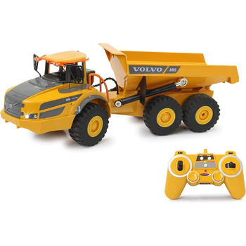 Позашляховий самоскид Volvo A40G 120 2,4GHz - реалістичне рульове управління, підйом/опускання кузова, реалістичний звук двигуна (з можливістю вимкнення), демонстраційний режим, повний привід, автоматичний режим очікування, жовтий, 405056
