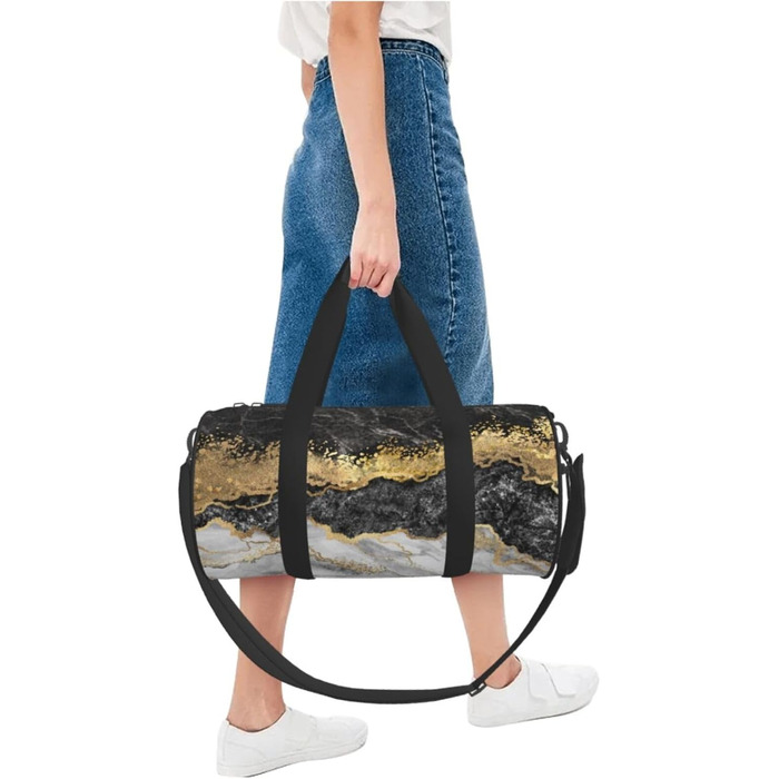 Дорожня сумка Метелики Монарха великої місткості, легка та міцна, ідеальний подарунок для подорожей, відпустки, ділових поїздок та іншого, чорно-біло-золотий мармуровий принт, універсальний розмір