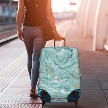 Чохол для валізи Азурит, блакитно-зелений з золотистим малюнком Олійний мармур, еластичний, миючий, захист від подряпин, для дітей та дорослих (45,753,3 см)