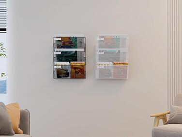 Міцний металевий тримач для журналів EasyPAG з 3 відділеннями, настінний тримач для журналів, тримач для файлів, тримач для документів, підвісний органайзер для журналів, тримач для флаєрів, диспенсер для брошур, чорний