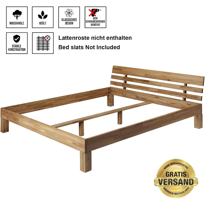 Ліжко з масиву дерева Krok Wood Julia з дуба (180 x 200 см) 180 x 200 см Дуб