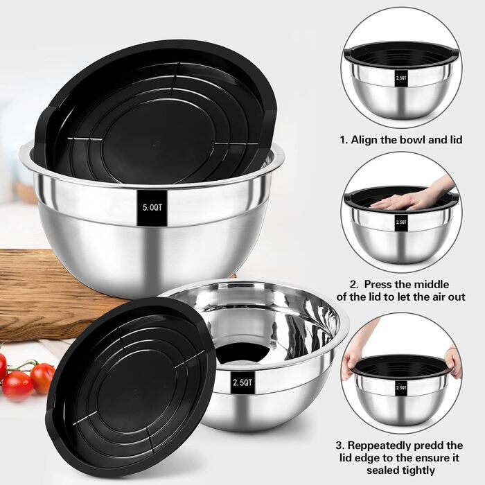 Набір мисок для змішування Wildone, набір мисок з нержавіючої сталі з 7 шт. з герметичними кришками, штабельовані, можна мити в по