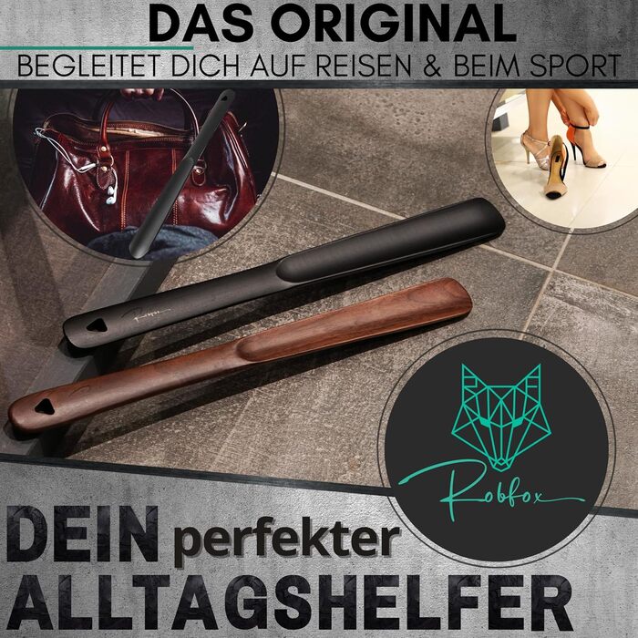 Дерев'яний ріжок для взуття Robfox чорний I 43 см ДОВГИЙ І НАДЗВИЧАЙНО СТІЙКИЙ I Довгий дерев'яний ріжок для взуття I Компактний р