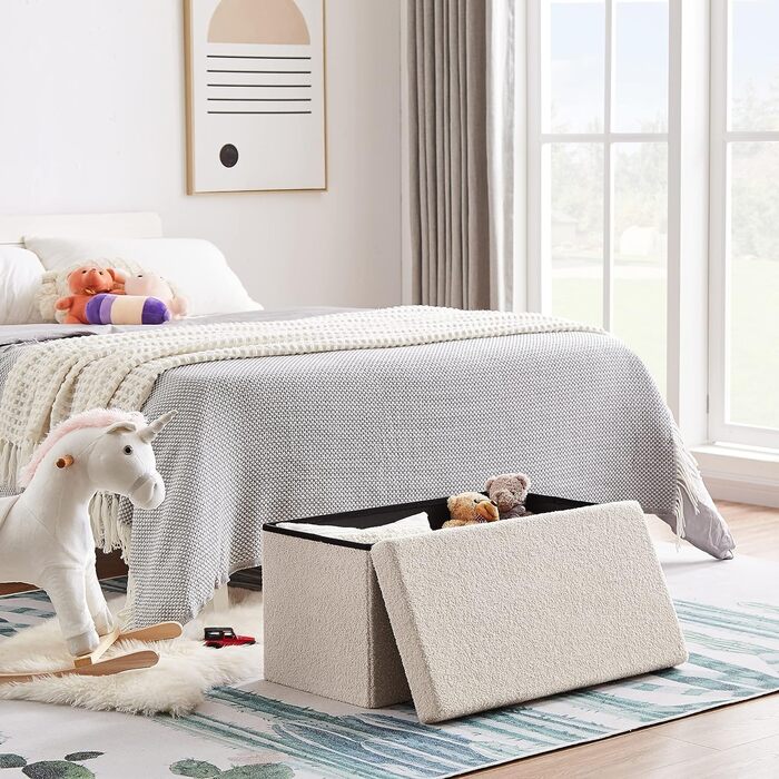 Лавка/куб для зберігання Zedelmaier з плюшевою тканиною для ніг/скринею/ящиком для зберігання, складна, вантажопідйомність до 300 кг, знімна кришка, 76 x 38 x 38 см (бежевий-76) 38Г x 76Ш x 38В см бежевий