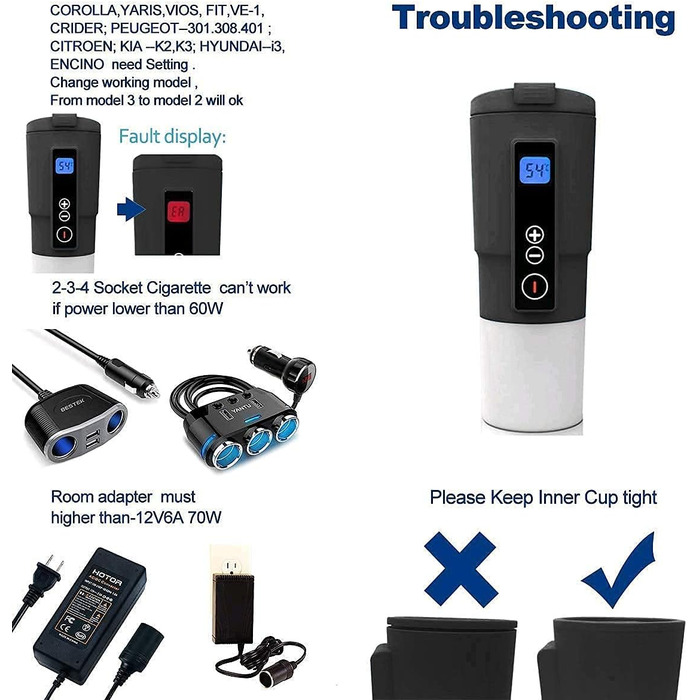 Вольтовий чайник для автомобільних подорожей Кружка з електричним підігрівом з контролем температури для збереження тепла з РК-дис