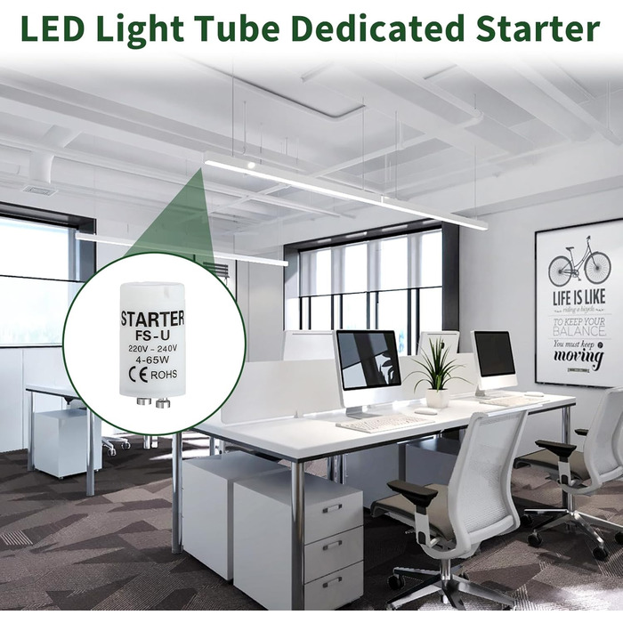 Пакет із 6 стартерів 4-65 Вт, люмінесцентна трубка, сумісна з лампами 4-65 Вт, стартер з тривалим терміном служби для ефективного та безпечного запалювання, 220-240 В, ідеальний для індивідуального перемикання люмінесцентних ламп