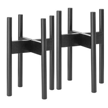 Набір з 2 бамбукових підставок для рослин Rubberneck - Регульовані бамбукові підставки для квіткових горщиків для використання в приміщенні та на вулиці - Чорний, 2 шт. Чорний