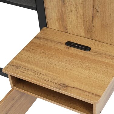 Двоспальне ліжко Kebnor з м&39якою поверхнею, комплект ліжка з лампою для читання та USB-портом, тумбочкою та лавкою для зберігання речей, каркас ліжка з рейковою основою з металу, дерева та льону, дуб (матрац не входить до комплекту) (180200 см) 180200 с