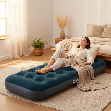 Надувний матрац AVENLI, надувне ліжко для кемпінгу з вбудованим ножним насосом для 1 особи, 1973x22 см, надувний матрац, гостьове ліжко, м&39яка спальна поверхня з флокованим чохлом, дорожнє ліжко для кемпінгу та дому