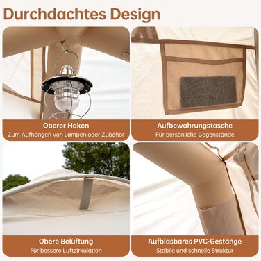 Надувний кемпінговий намет з ручним насосом. Легке встановлення. Водонепроникний та вітрозахисний надувний намет для 2-10 осіб. Надувний намет/будинок/каюта Oxford для глемпінгу (240*240*190 см).