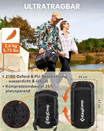 Спальний мішок KingCamp для дорослих, зимовий, фланелевий, компактний, 3-4 сезони, ковдра для кемпінгу, подорожей, наметів, походів, на вулиці, в приміщенні, від 4C до -15C/230 x 90 см Thicker Pro Navy-L-Zip