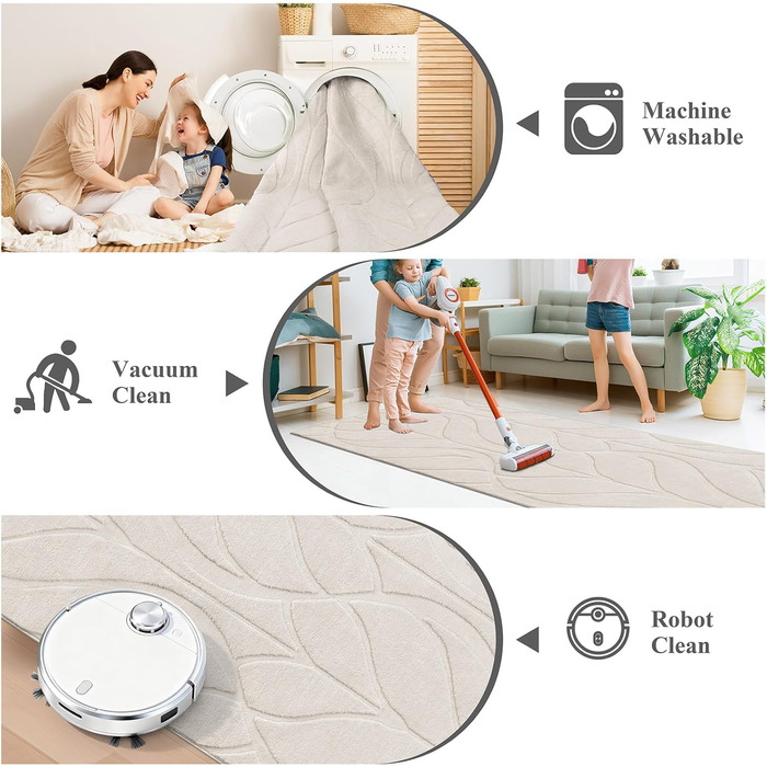 Килимова доріжка SHACOS довга 80x300 см, нековзка, бежева, можна прати, довгий килим з коротким ворсом для кухні, передпокою, вітальні, спальні, 80 x 300 см (прямокутна), бежевий лист