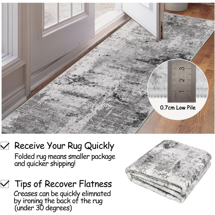 Килимок-доріжка Cekene з абстрактним принтом 80x200 см, сірий, для передпокою, миється, нековзний, для кухні, довгий килим-доріжка для входу, ванної кімнати, пральні 80 x 200 см (прямокутний), сірий