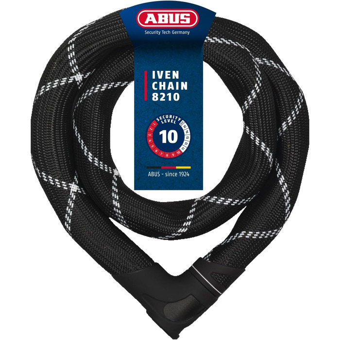 Ланцюговий замок ABUS Iven Chain 8210 велосипедний замок із загартованої сталі із синтетичним волокнистим покриттям рівень безпеки ABUS 10, чорний, 140 см, одинарний