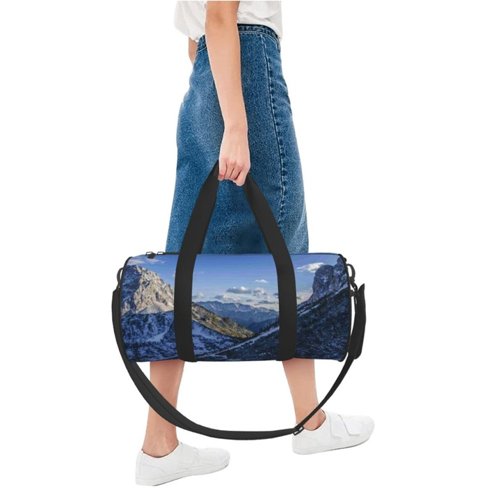 Спортивна сумка-мішок для подорожей, зимовий пейзаж з горами, сумка на ніч, чорна, універсальний розмір, дорожня сумка