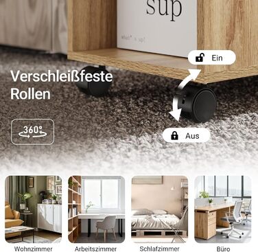 Журнальний столик SoBuy з колесами, 2-ярусний журнальний столик на колесах з відділеннями для зберігання, мобільна книжкова полиця для вітальні, спальні, офісу, Д70 x Ш35 x В60 см, натуральний колір FBT34-N