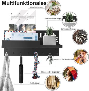 Ключниця VOIMO з полицею, сучасний настінний органайзер для ключів з тримачем, ключниця на 8 гачків з настінним органайзером та ло