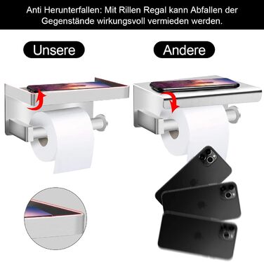 Тримач для туалетного рулону без свердління з полицею, тримач для туалетного рулону Ausbond з нержавіючої сталі SUS304 настінний т
