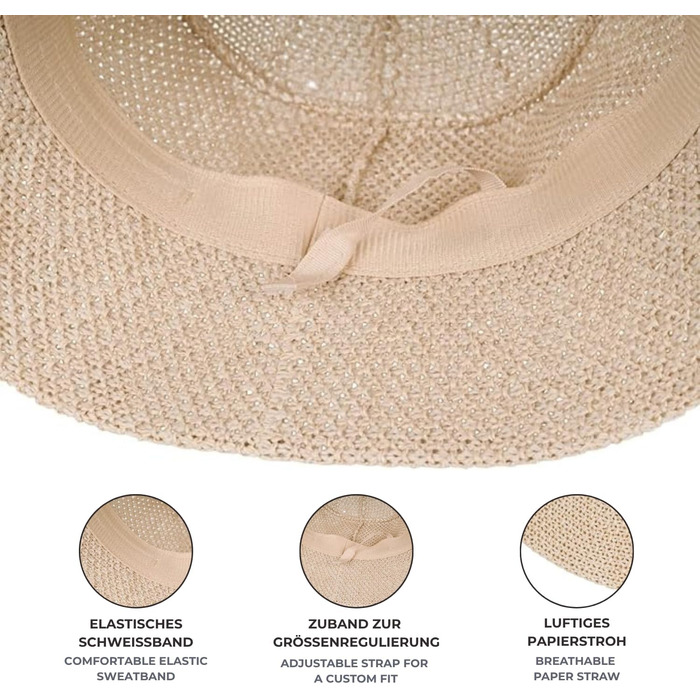 Жіночий паперовий солом&39яний капелюх styleBREAKER Складаний капелюх-відро Легкий капелюх-відро з потовщеною стрічкою Літній капелюх із полями для захисту від сонця, для відпочинку на свіжому повітрі та пляжі, один розмір, бежевий