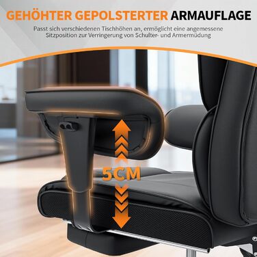 Ергономічне офісне крісло HOFFREE, до 200 кг, штучна шкіра, чорний