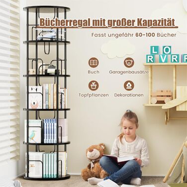 Окремостояча дерев&39яна книжкова полиця Flycity, що обертається на 360, з 5 регульованими полицями, 4545160 см, чорна, ідеально підходить для книг та декоративних предметів, чорний колір, 5 полиць