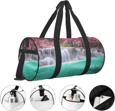 Спортивна сумка для подорожей, малюнок Водоспад, чорна, універсальний розмір